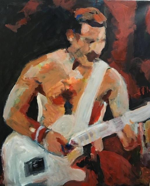 Kuvassa maalaus Freddie Mercurystä soittamassa kitaraa.
